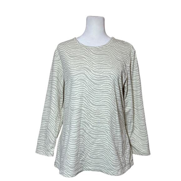 J MCLAUGHLIN Catalina Cloth Top Women Large 3/4 Sleeve Stretchy Zebra Gray Cream - Picture 1 of 11